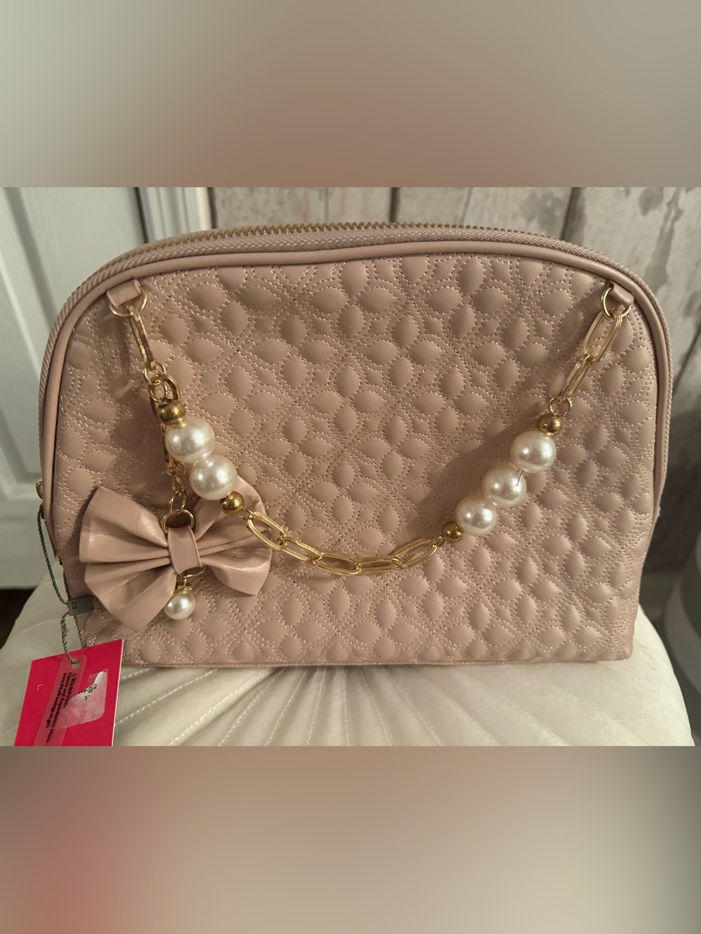 Vince Camuto Quilted Pearl-Accent Crossbody Bag - Blush